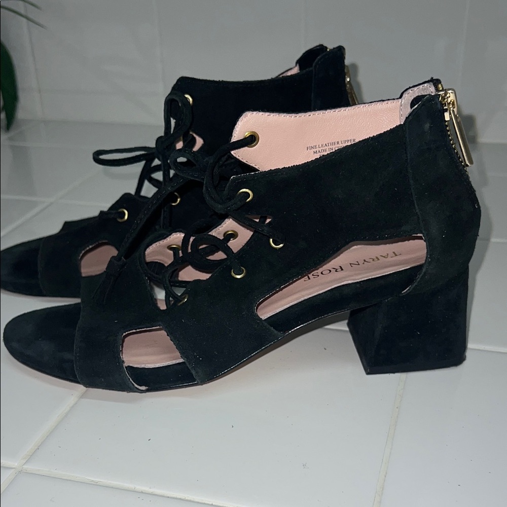 Taryn Rose Black Suede Lace-Up Heels